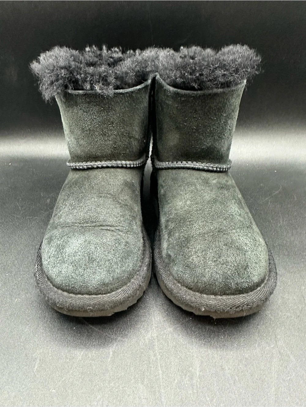 UGG Mini Bailey Bow Black Boots Kids Girls Size 10 Sheepskin 1017397T Toddler